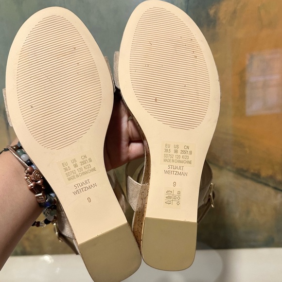 Stuart Weitzman "AVE" Cork Wedge Suede Sandals - $495 - Beige/Tan - Size 9 - Picture 14 of 14